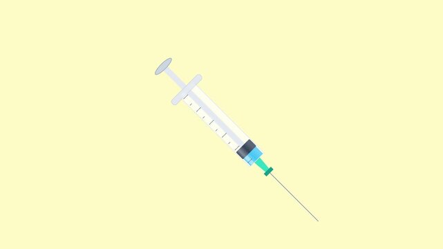 Dynamic animated medical syringe illustrating blue fluid filling and expelling, representing health, vaccination, and treatment concepts.