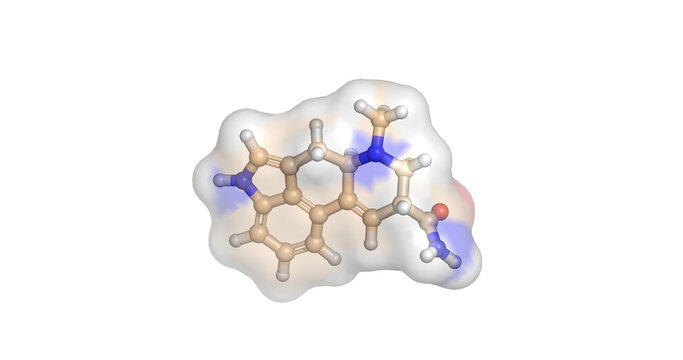 Ergine (lysergic acid amide), naturally occurring ergot alkaloid and psychedelic compound found in morning glory seeds acting as a potent serotonin receptor modulator, 3D molecule 4K