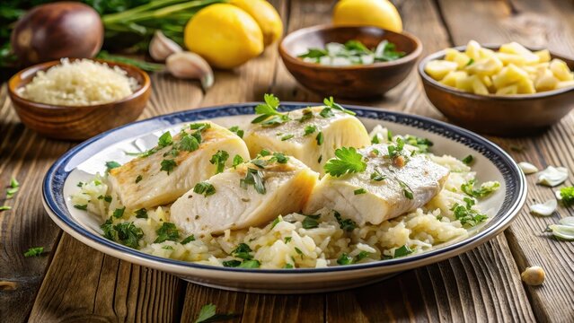 Traditional portuguese bacalhau a bras dish on a plate with shredded salt cod