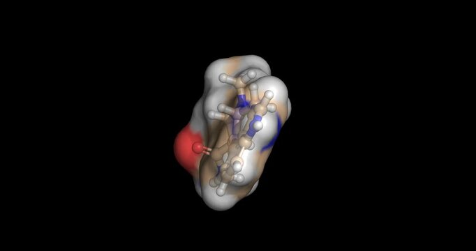 Ergine (lysergic acid amide), naturally occurring ergot alkaloid and psychedelic compound found in morning glory seeds acting as a potent serotonin receptor modulator, 3D molecule spinning, 4K