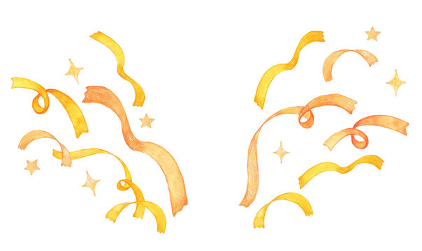 水彩で描いたリボンと紙吹雪が飛び出すイラスト　クラッカー
