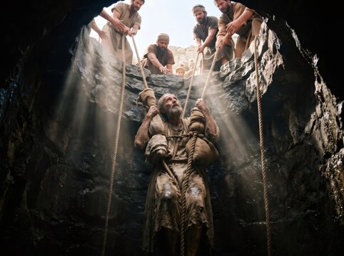 Prophet Jeremiah rescued from muddy cistern by men