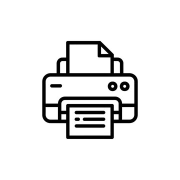 Black outline printer icon with paper page