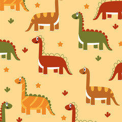 dinosaur brontosaurus happy seamless pattren design for kids apparel © Rizki