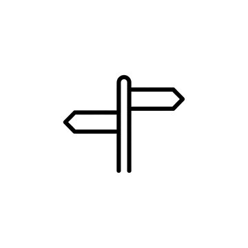Black line icon of a road sign with two directions