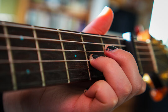 Hand Fretting Guitar Chords, Close-Up