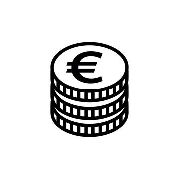 Stack of euro coins black line icon