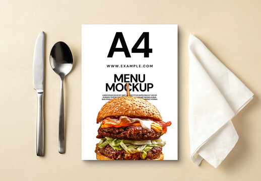 A4 Menu Paper Mockup Template