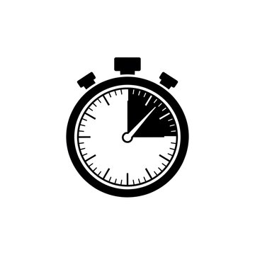 Black stopwatch icon showing fifteen seconds passing