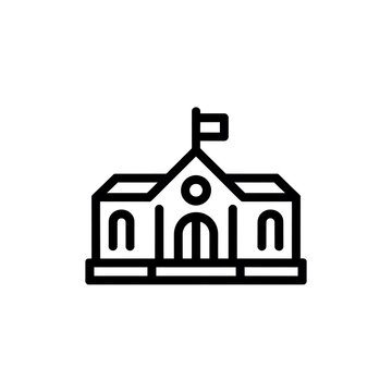 Simple line icon of a school building with a flag