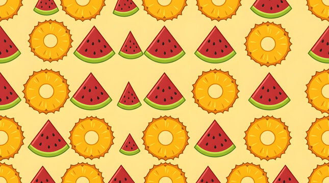 Vibrant pineapple and watermelon slice seamless fruit pattern.