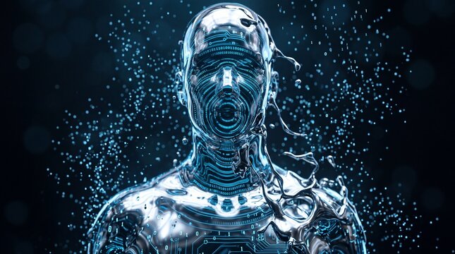 Futuristic AI Cybernetic Human Made of Liquid Metal