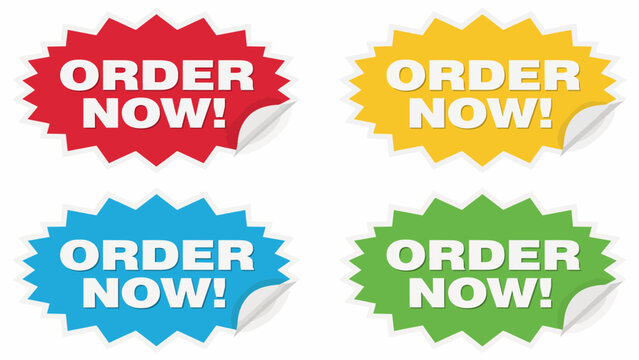 Colorful order now call to action badges with transparent background