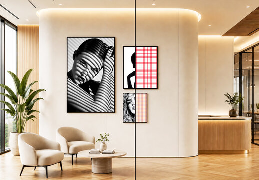 Elegant Wall Photo Frame Mockup in Modern Interior