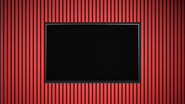 Fast food digital menu board mockup on modern red wooden slat wall - 3D rendering
