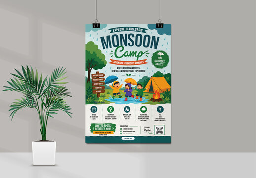 Outdoor Monsoon Camp Event Poster Design