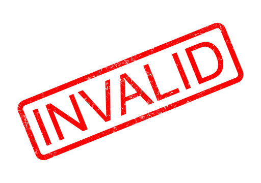 Red ink rubber stamp impression with the word invalid on a plain surface for documents