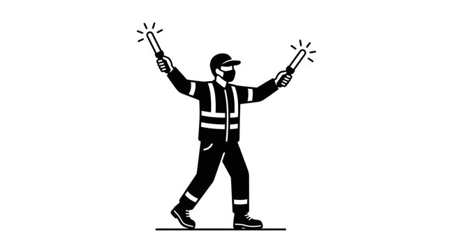 Airport ground marshaller signaling with light wands icon.