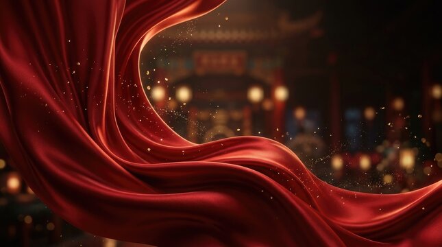 A beautiful flowing red silk fabric background designed for celebrating the festive atmosphere of the annual national china day event