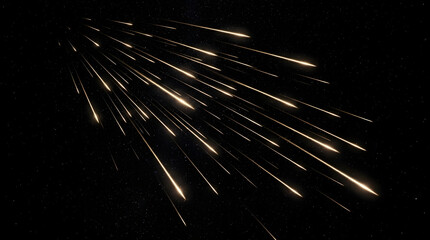 Fototapeta premium A stunning view of a bright meteor shower streaking across the deep dark night sky with many glowing golden light trails and distant stars