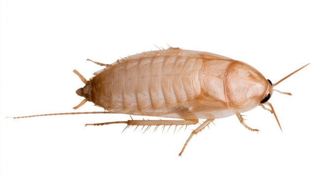 Macro Shot of a Light Brown German Cockroach Nymph Isolated on White Background