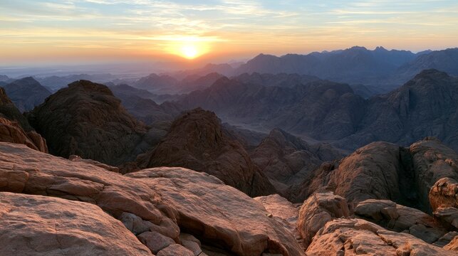 Breathtaking Sunrise over the Rugged Peaks of Mount Sinai in Egypt