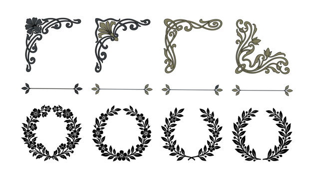 Elegant vintage corner brackets and laurel wreath designs Vector