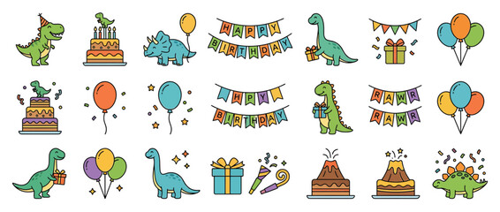 Cute Dinosaur Birthday Party Elements Collection © maskulon