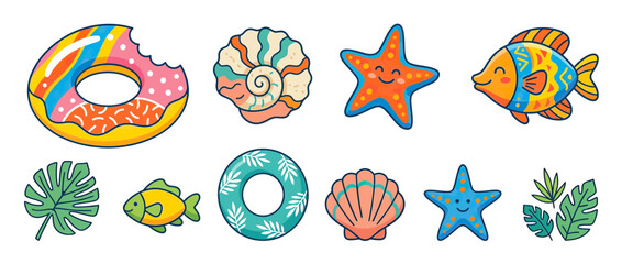 Fototapeta premium Cute Summer Beach Elements Collection Isolated