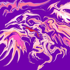 Abstract fluid art ancient bird dinosaur with stylized purple flying pterodactyl or phoenix silhouette for tattoo, textile print and stationery cover. © Ivan