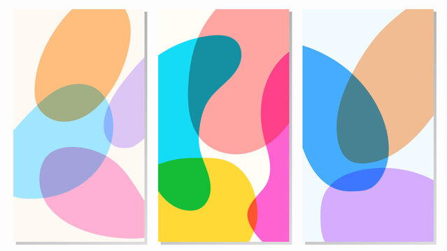 Set Abstract Background With Hand Drawn Organic Shapes Modern Minimal Style Flat Purple Orange Blue Pink Pastel Colorful Design Vector. Ideal for Social Media Posts, Website Banners, Presentations