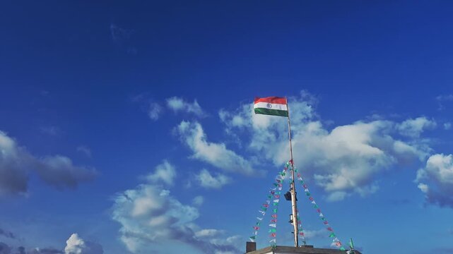 Video of Indian flag waving on a ferry boat at Kolkata.	