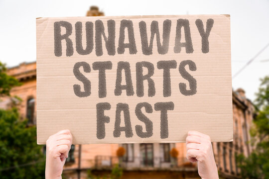 "Runaway starts fast" Thermal event escalates quickly. RUNAWAY. STARTS. FAST. THERMAL. FIRE.