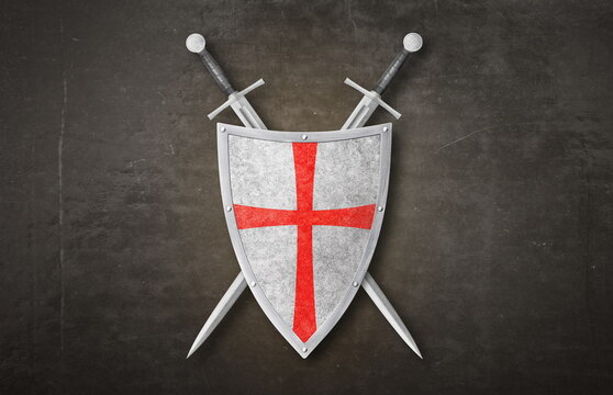 knight swords and shield on grunge background