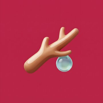 3D render of a stylized organic branch holding a water drop icon illustrating natural balance isolated on magenta background