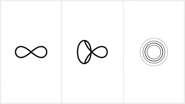 Minimalist black line symbols including infinity and concentric circles