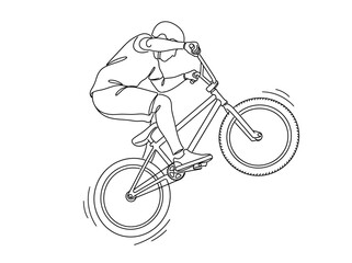 Fototapeta premium Line drawing of a person performing a bicycle stunt, lifting the front wheel.