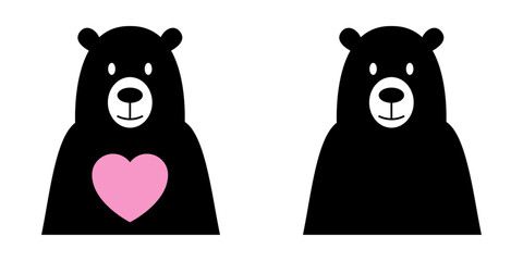 Logo con dibujo sencillo de la cabeza de un simpático oso negro con corazón y sin corazón  © teracreonte