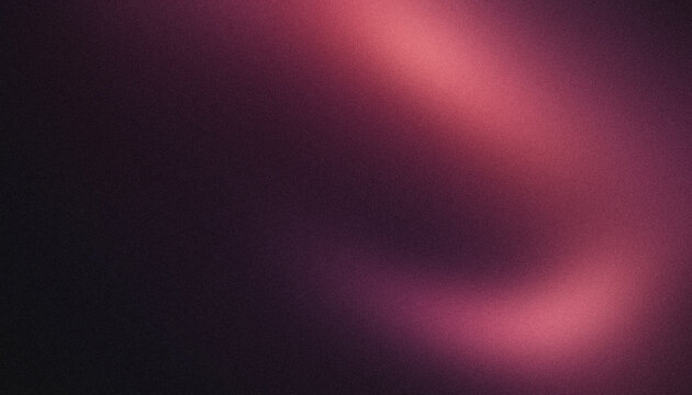 Abstract gradient background panoramic dark style with curved glowing raspberry pink, mauve and magenta light beam and grainy texture