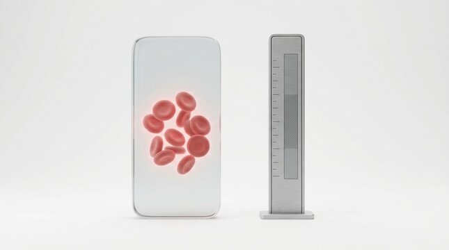 Digital Blood Cell Analysis on Mobile Device with Precision Laboratory Measurement Tool 3D Rendering