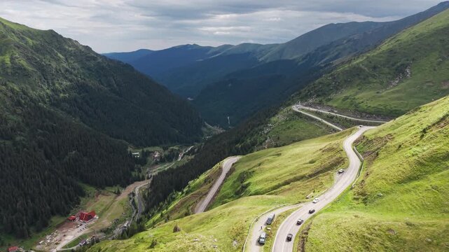 Winding Highway Descending Into Fagaras Valley