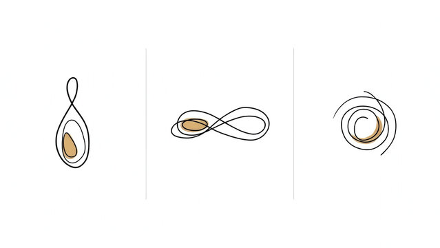 Minimalist line infinity symbols and spiral icons with gold accents