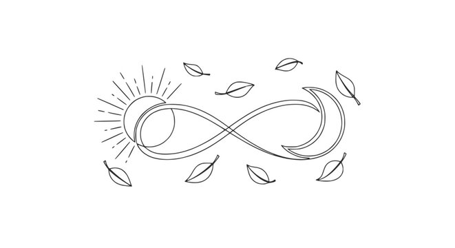 Infinity Symbol with Sun and Moon, Leaves, Isolated