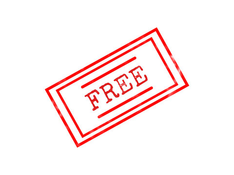 Red ink rubber stamp with the word free inside a rectangular border frame design isolated on transparent background