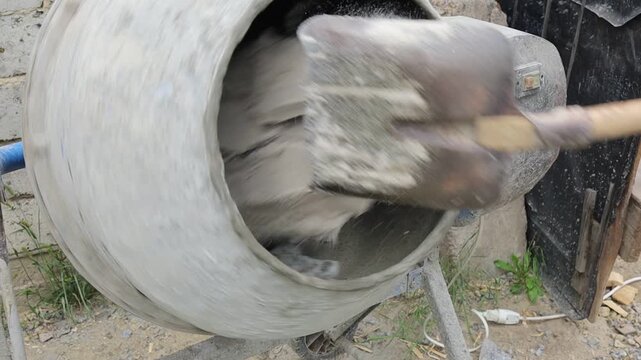 Mixing concrete in a construction site