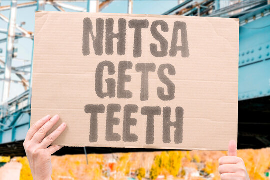 "NHTSA gets teeth" SELF DRIVE Act strengthens agency authority. NHTSA. TEETH. AUTHORITY. SELFDRIVE. ACT.