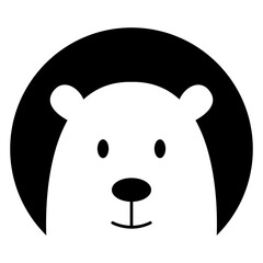 Icono con dibujo sencillo de la cabeza de un oso blanco en un círculo en espacio negativo  © teracreonte