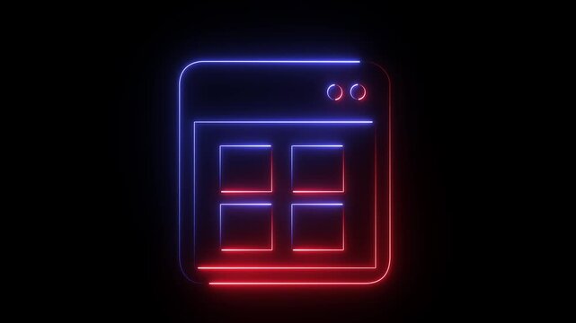 A glowing neon file browser or window icon with a 2x2 grid layout against a dark background.