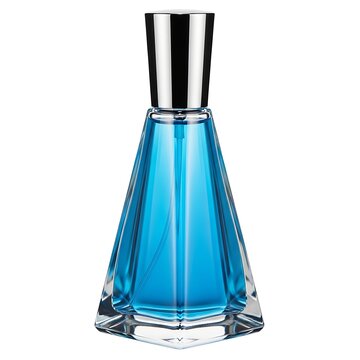 Elegant blue glass perfume bottle with black cap