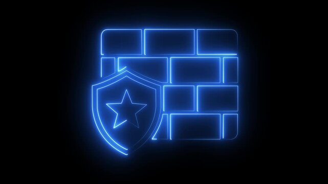 Neon firewall shield animation for cybersecurity and data protection concepts network security internet safety